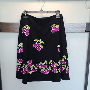 Chic Black A-Line Skirt with Cherry Design Canadian BRAND Y2K